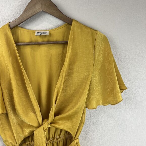 Show Me You Mumu Romper Small Yellow Gia Tie Front Flutter Sleeve Trendy Cute - Picture 3 of 11